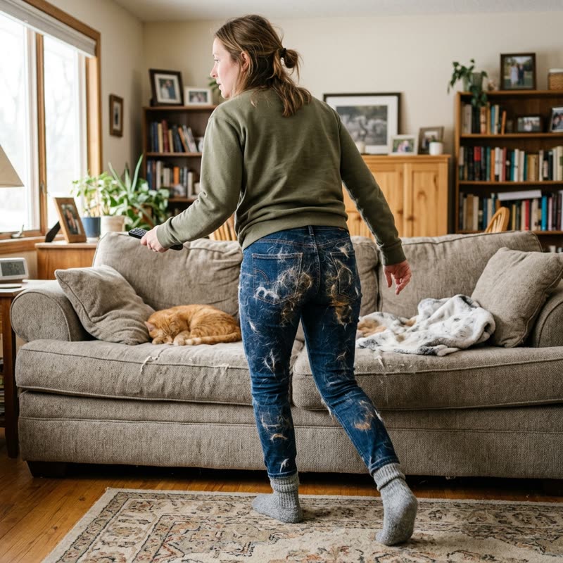 Jeans covered in cat hair from couch